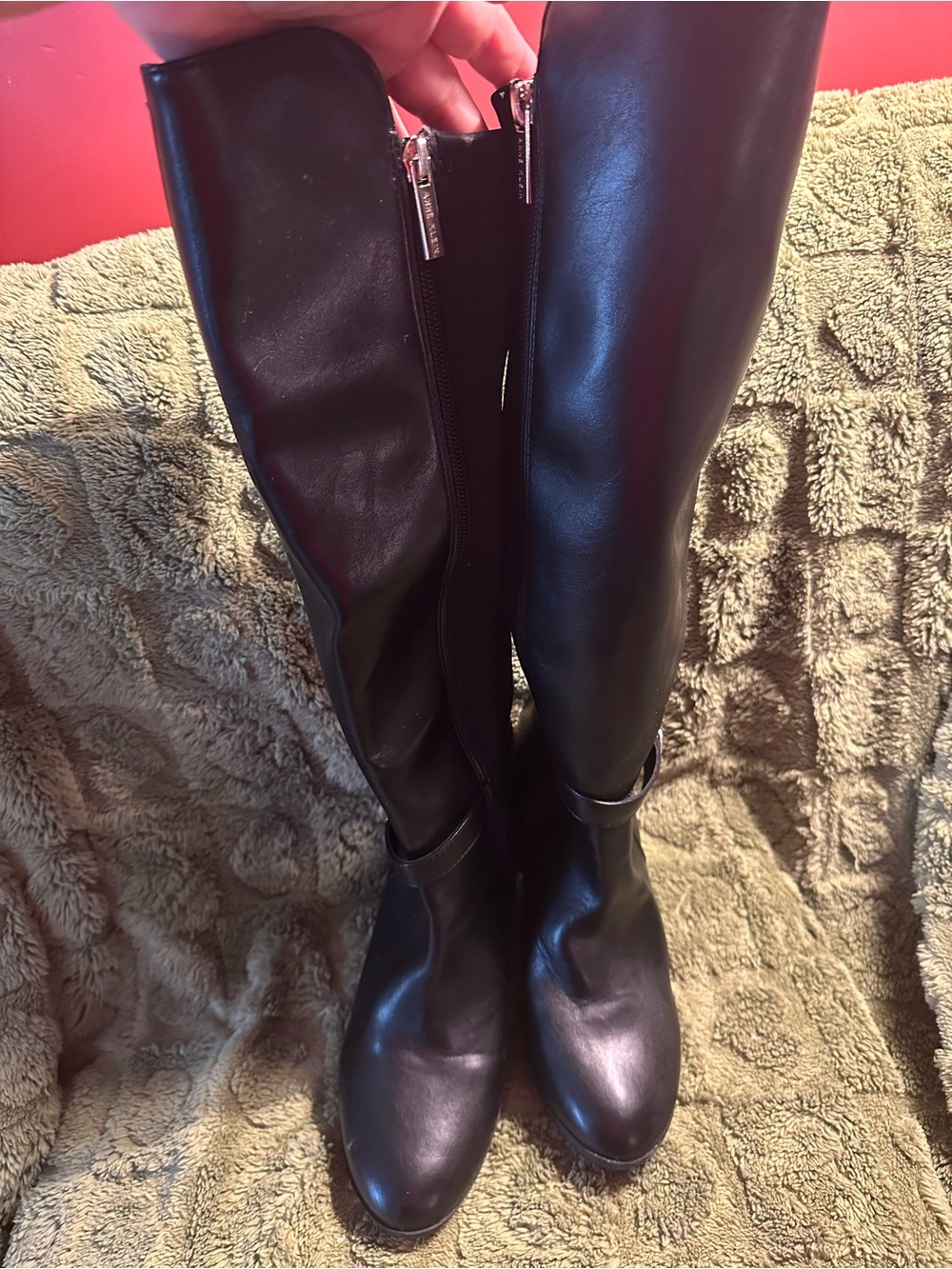 Anne Klein Black Knee-High Zip Riding Boots
